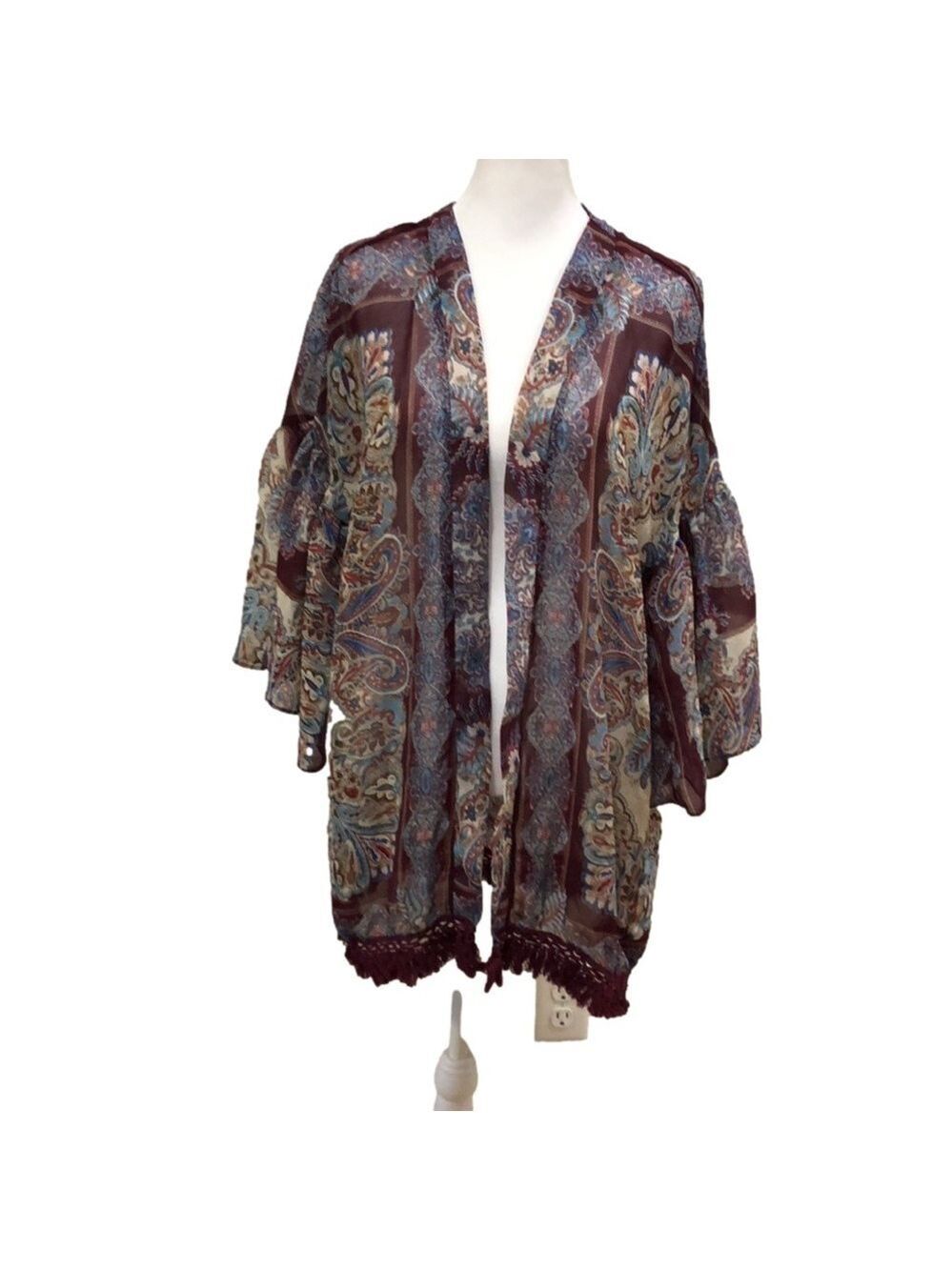Umgee kimono style cover. Open front. Bell sleeves. Tassel hem. Size S/M - Picture 2 of 8